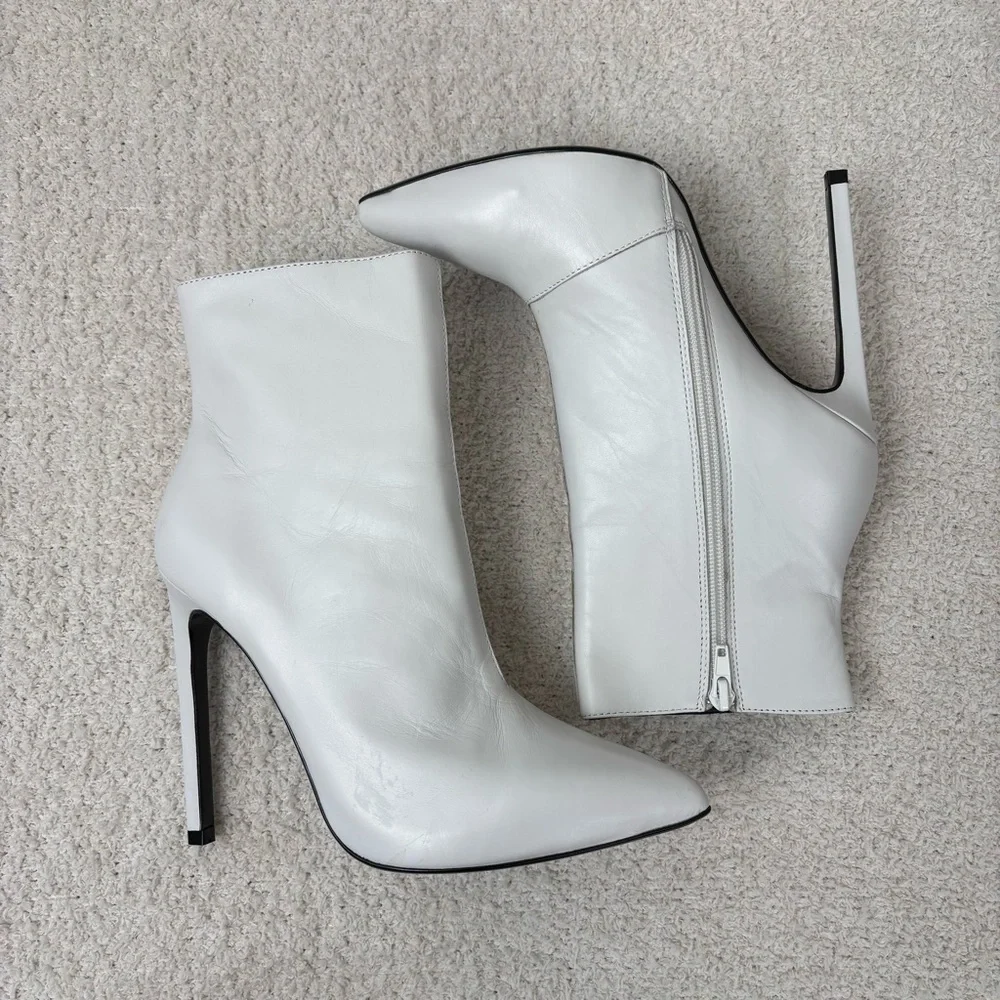 Tony Bianco Boots 7.5 White Capretto Freddie Leather‎ Side Zip Stiletto Ankle